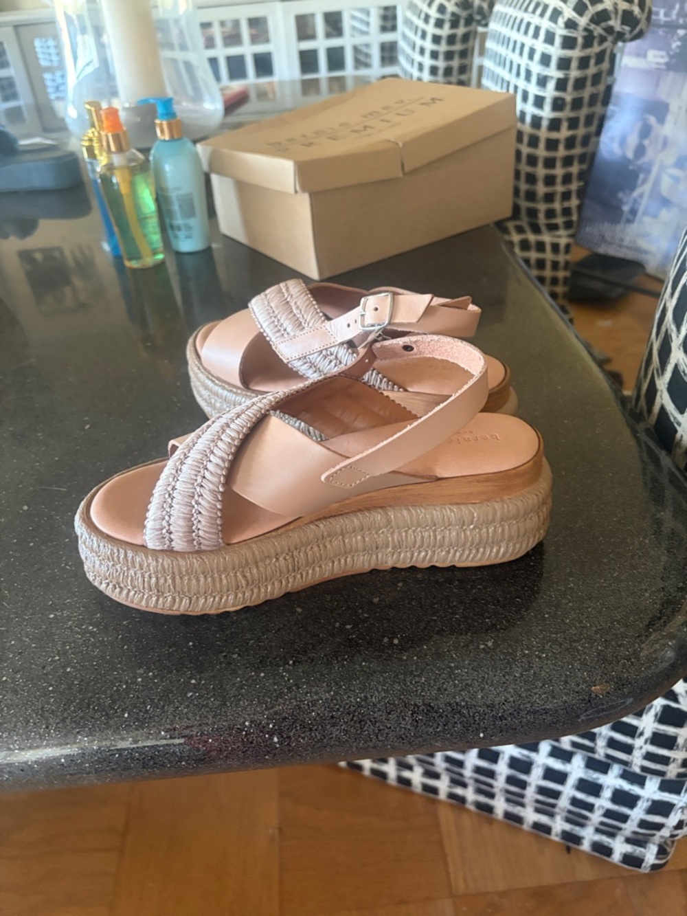 bernie mev. Beige Woven Espadrille Platform Sandals - Picture 2 of 4